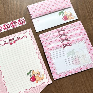 Juego de cartas con forma de gato de cereza / Juego de cartas kawaii / Juego de cartas lindo / Papelería de gato / Regalo de papelería / Juego de cartas de frutas / Correo postal