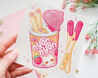 Nyan Nyan Snack Print // Kitty Paw Snack Series // Semi Holographic mini print