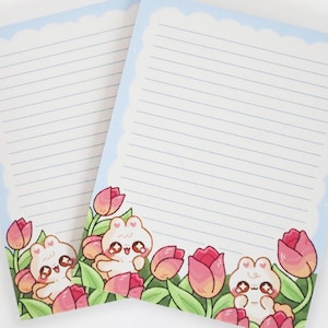 Tulip Fields Memo pad | Tulip Bunny Notepad | 50 sheets | Stationery | Office Supplies