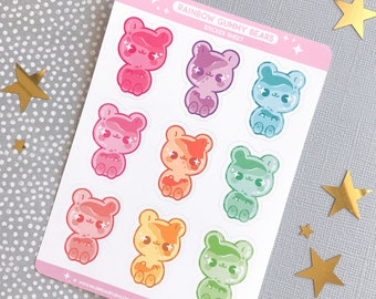 Rainbow Gummy Bear Planner Sticker Sheet, 4.5x3.25 Sticker sheet, candy Stickers, Planner Sticker, kawaii sticker, Teddy Bear