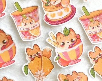 Citrus Fox Sticker, Lemon Sticker, Fox sticker, Orange Sticker, dessert stickers, food sticker, Holographic Sticker, kawaii sticker, zorros