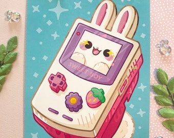 Holographic Bunny Print: Retro Gamer Kawaii Wall Art (5x7)