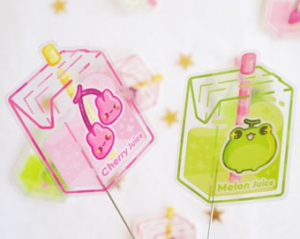 Fruit Juice Box Clear Vinyl Sticker // Cherry Juice Bunny // Melon Juice Frog // 3" x 2"