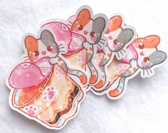 Pudding Paw Cup Sticker V2, Pudding Sticker, kitten sticker, Holographic Sticker, kawaii sticker