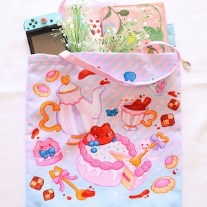 Kitty Cat Tea Party Tote Bag | Kawaii Tote Bag | Grocery Bag | pastel colors