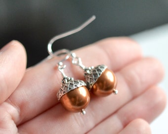 Acorn Earrings, Fall Wedding Earrings, Autumn Earrings, Fall Bridesmaids Earrings, Autumn Jewelry, Acorn Drop Earrings, Woodland Jewelry