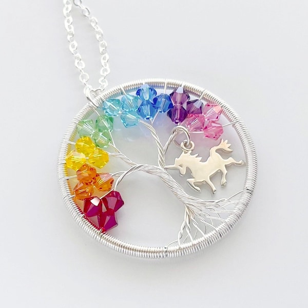 Unicorn Necklace, Rainbow Unicorn Necklace, Magical Jewelry, Rainbow Tree of Life Pendant, Unicorn Gift, Birthday Gift for Women, Magic