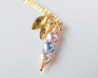 Gouden erwten in een Pod Ketting, gepersonaliseerd cadeau voor mama, BFF ketting, bladgoud ketting, gouden kettingen voor vrouwen, oma cadeau, mam