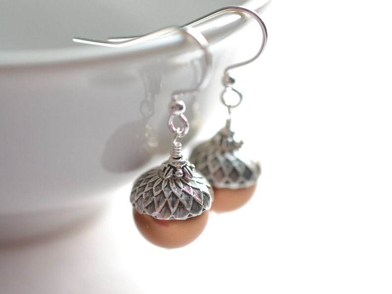 Acorn Earrings, Fall Wedding Earrings, Autumn Earrings, Fall Bridesmaids Earrings, Autumn Jewelry, Acorn Drop Earrings, Woodland Jewelry image 3