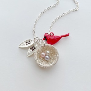 Red Cardinal&#39;s Nest Necklace, Mother&#39;s Day Gift for Mom to be, Cardinal Angel Gift, Jewelry for Women, Cardinal Gift for Loss of Child