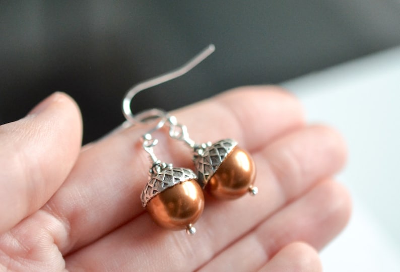 Acorn Earrings, Fall Wedding Earrings, Autumn Earrings, Fall Bridesmaids Earrings, Autumn Jewelry, Acorn Drop Earrings, Woodland Jewelry image 1