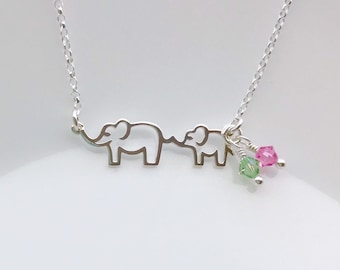 Mama and Baby Elephant Necklace, Mothers Day Elephant, New Mom Gift Personalized