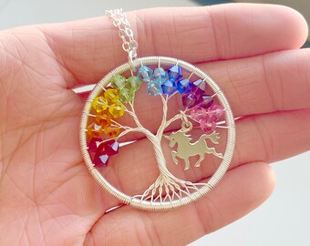 Tree of Life 7 Chakra Jewelry Wire Heart Necklace - Magic Crystals
