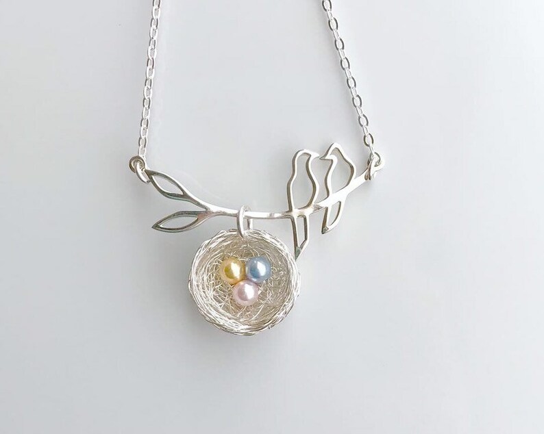 Love Birds Nest Necklace Mothers Day Gift Bird Family Etsy