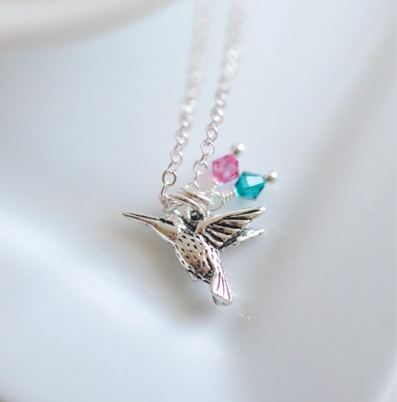 Hummingbird Necklace Gift Personalized Birthstone Necklace for