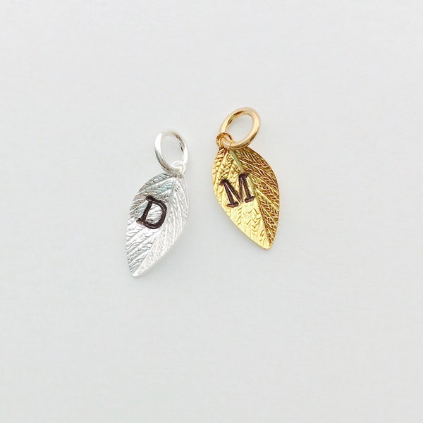 Leaf Charm Add-On, Initial Leaf Charm, Hand Stamped Initial Charm, Hand Stamped Initial Pendant, Letter Charms Silver, Initial Charm Gold