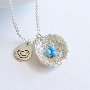 Robin&#39;s Nest Necklace, Birthday Gift for Mom from Daughter, Robin Necklace, Robin&#39;s Egg Blue, Bird Lover Gift Necklace, Robin Nest Jewelry