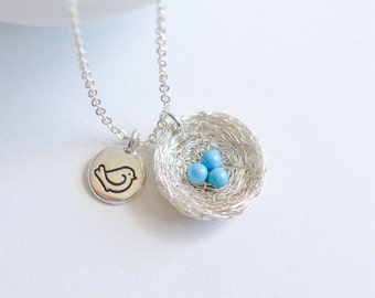 Robin's Nest Necklace, Birthday Gift for Mom from Daughter, Robin Necklace, Robin's Egg Blue, Bird Lover Gift Necklace, Robin Nest Jewelry