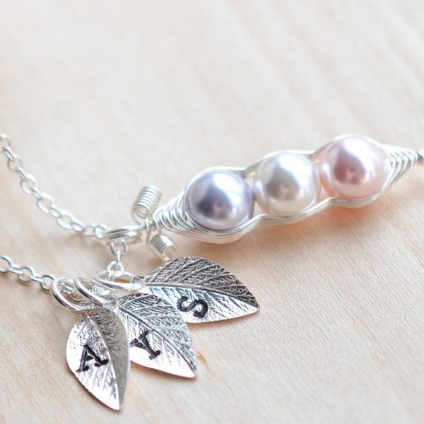 Personalized Birthstone Peas in a Pod Necklace: Mother's Day Gift for Mom or Grandma, Friend Birthday Idea