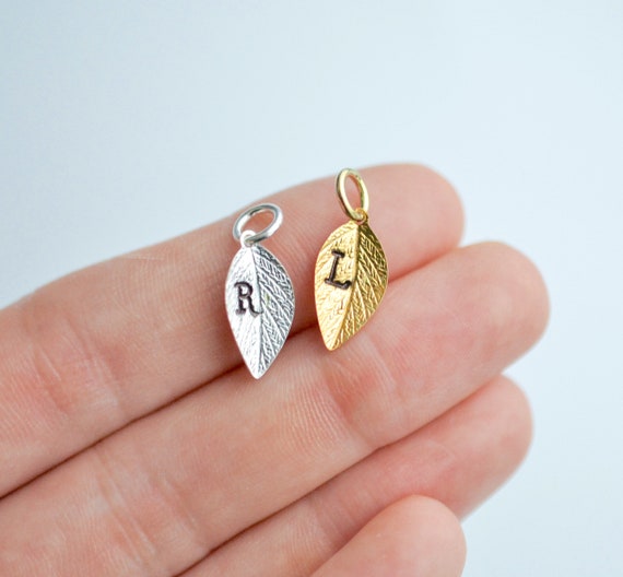 Leaf Charm Add-On, Initial Leaf Charm, Hand Stamped Initial Charm, Hand Stamped Initial Pendant, Letter Charms Silver, Initial Charm Gold