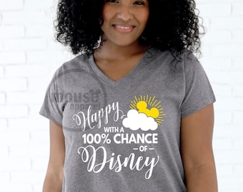 PLUS SIZE Happy with a 100% Chance of Disney Plus Size VNeck/Disney Happy Plus Size Vneck/Disney Vacation Vneck/ Plus Size Happy Day