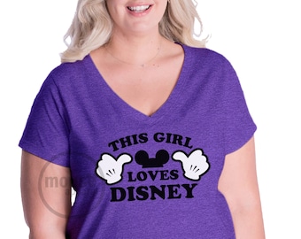 PLUS SIZE This Girls Loves Disney Vneck Tee/Plus Size This Girl Loves Mickey Disneyland Shirt/Plus Size Disney Shirt/Plus Size Disney Love