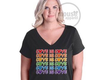 Disney Love is Love LGBTQ Rainbow Plus Size Tee/Disney Plus Size Pride Tee/Disney LGBTQ Plus Size Vneck Rainbow/Disney Love is Love Rainbow