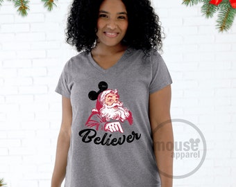 Santa Mickey Mouse Believer Plus Size Tee/Plus Size Disney Christmas Vneck/Plus Size Christmas Mickey Tee/Plus Size Believer Mickey/Santa