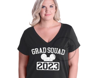 PLUS SIZE Disney Grad Squad 2024 Grad Night Plus Size Vneck - Disney Mickey Graduation 2024 plus tee; Grad 2024; Plus Size 2024 Grad Gift