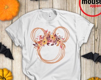 Minnie Fall Ears Halloween Unisex Shirt, Minnie Fall Floral Ears, Halloween Floral Minnie Ears tee, Halloween Ears tee, Halloween Minnie Ear