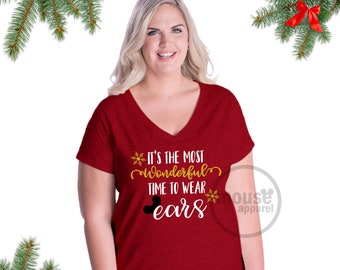 Most Wonderful Time to Wear Ears Disney Christmas Plus Size Vneck/Most Wonderful Christmas Minnie Ears Plus Size Tee/Minnie Christmas Ears