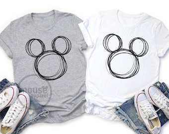 Mickey Illustrator Ears (2T - 3XL) Disney Shirt/Hand Drawn Illustrator Mickey Disney Shirt/Mickey Ears Disney Unisex Group T-shirt