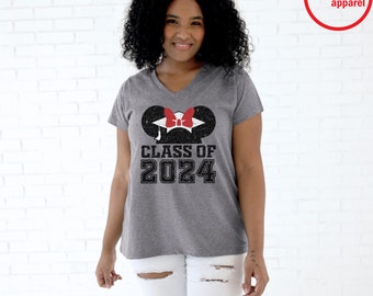 PLUS SIZE 2024 Minnie Graduation Disney Vneck Tee - 2024 Grad Nite - 2024 Minnie Mickey Grad Night - Disney Grad Gift - Disney Graduation 24