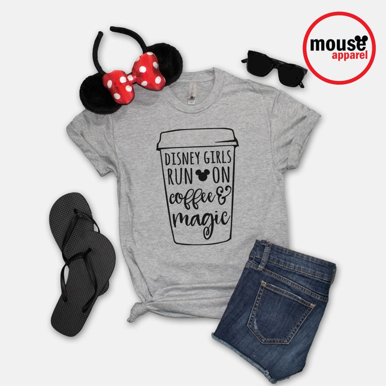 Disney Girls Run On Coffee and Magic Unisex T-Shirt/Disney Girl Unisex Tee/Disney Girl Coffee Unisex Tee Gray