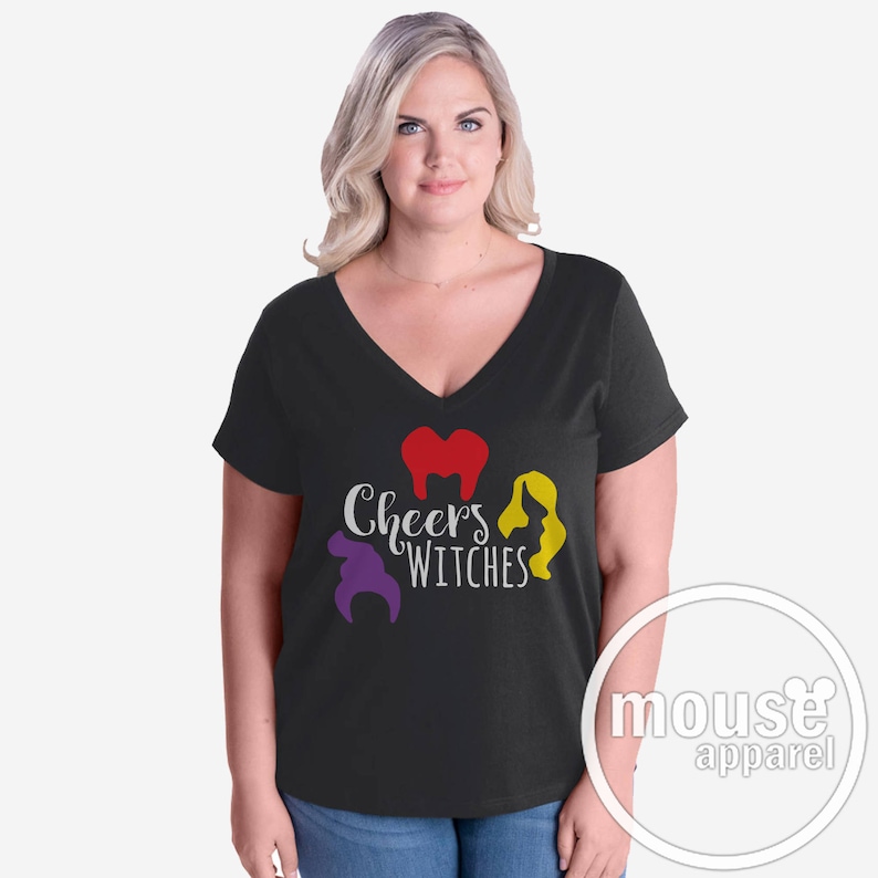 Plus Size Cheers Witches V Neck/Hocus Pocus Vneck/Hocus Pocus Disney Shirt/Cheers Witches Plus Size Shirt/Plus Size MNSSHP Tee/Plus Size Dis Black