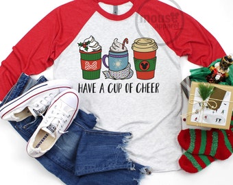 Have a Cup of Disney Cheer Unisex Raglan Tee/Disney Christmas Mickey Coffee Cheer Baseball Tee/Mickey Disney/Kids Tee/Coffee Disney tee