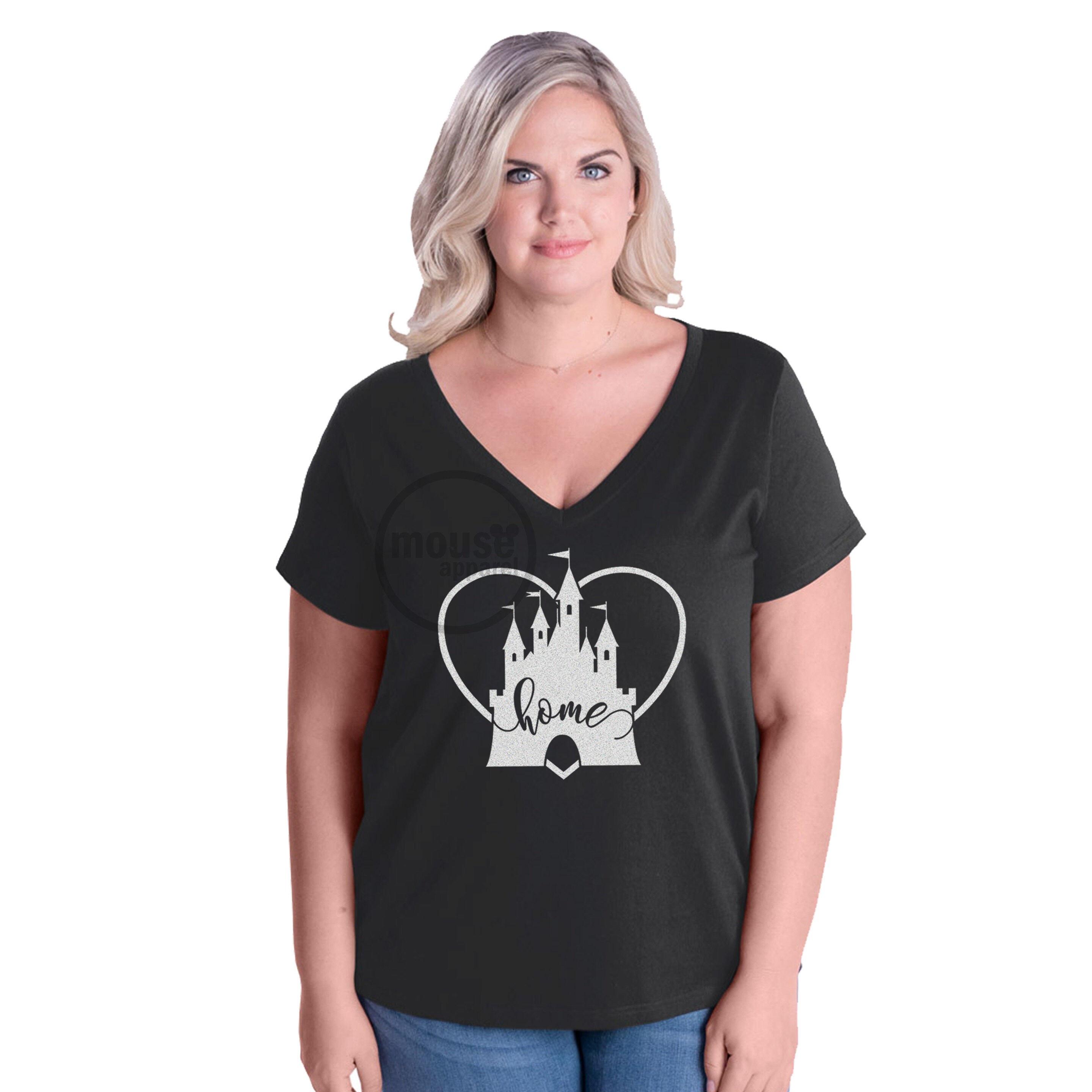 Walt Disney World Women Plus Size 1X Black White Glitter Tee T