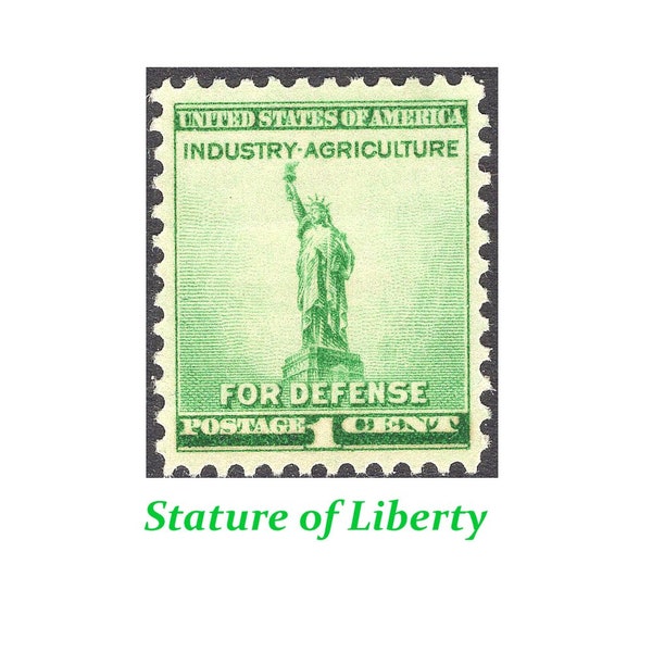 1c Statue of Liberty .. Vintage Unused US Postage Stamps | Pack of 10 stamps | New York City | Big Apple | Freedom | Immigrants | 1940s