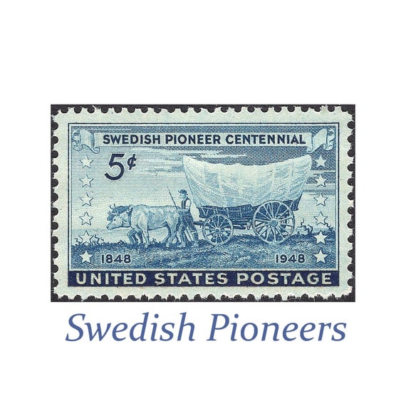 Ten 5c Swedish Pioneers | Unused US Postage Stamps | Wagons West | Swedish  Settlers in America | Gold Rush | Blue | Stamps for Mailing