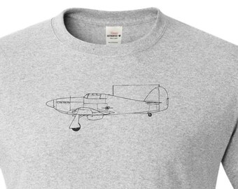 Hawker Hurricane drawing printed on t shirt. gift for pilot.