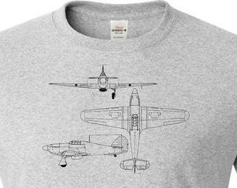 Hawker Hurricane Blueprint T-Shirt, WW2 RAF Warbird Plane