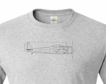 Japanese Zero Fighter drawing printed on T shirt. Gift for warbird fan.
