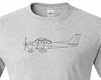 Cessna 182 Side View drawing printed on T shirt. Gift for Airplane fan.