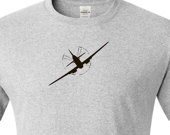 Spitfire airplane drawing printed on T shirt. gift for pilot. men's birthday gift.