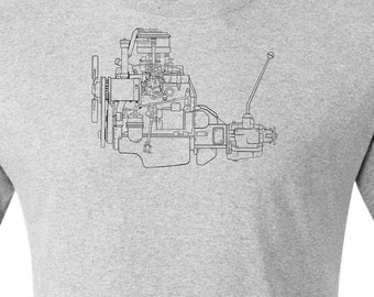 Flat Head 4 cylinder engine with transmission men's T-shirt, Ford Flathead, vintage engine, mechanics shirt, engineering Free shipping.