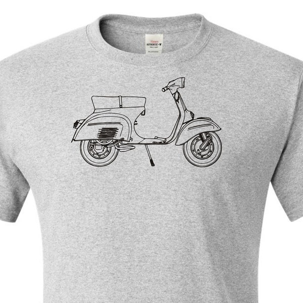 Vespa 125, scooter, dessin imprimé sur un t-shirt pour homme. cadeau pour scooter, chemise de scooter, cadeau de scooter. Chemise Vespa. Livraison gratuite.