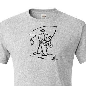 Fly fisherman, Drawing printed Men's T shirt. Fly fishing shirt. fishing gift, Fishing shirt, gift for fisherman,gift for dad, Free Shipping