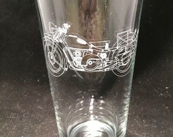 Vintage Moto Guzzi Etched on Pint, Wine, or Whiskey Glass. Free Shipping