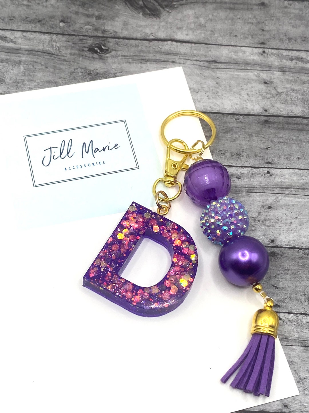Purple Bubblegum Beaded Keychain With Custom Resin Initial. Etsy