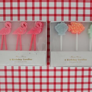 Choose Pink Flamingo Birthday Candles OR Beach Themed Shell, Seahorse, Fish.  6 Ea Box. Pic Style Birthday Cake Candle Toppers.  4&quot; Tall